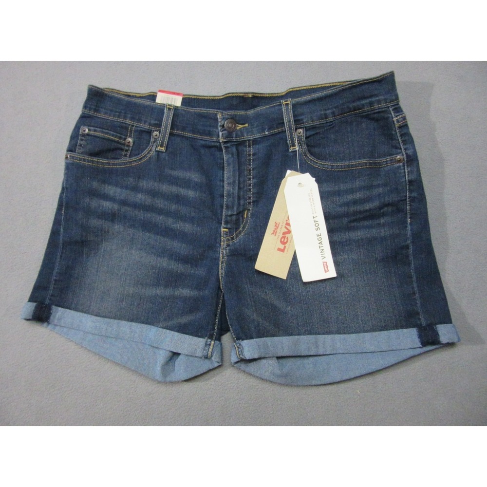 Levi's Shorts Women 14 32 Blue Denim Mid Length Cuffed Hem Slim Fit Vintage Soft